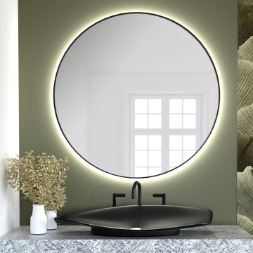 Baltica Design - LED kupatilsko zidno ogledalo sa pozadinskim osvetljenjem BRIGHT LED/15W/230V 3000K prečnik 90 cm IP65 crna