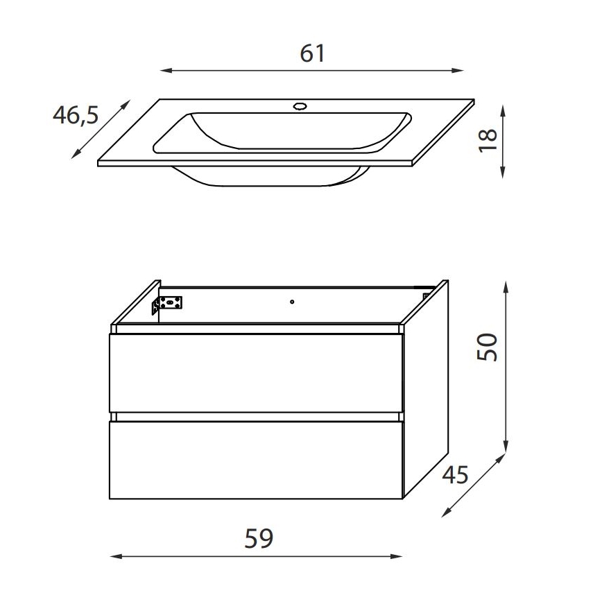 BATH DELUXE 03-060-63-02-01 - Ormarić za kupatilo sa lavaboom KENWOOD 61 cm matirana crno