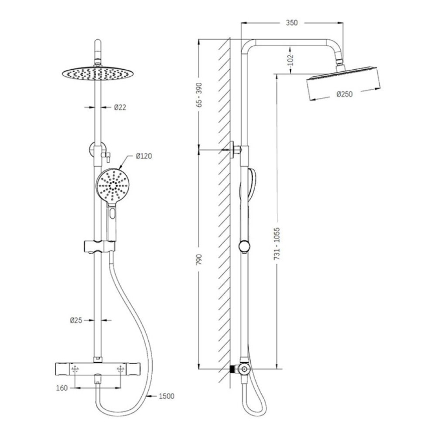 BATH DELUXE 31-120-07-64-00 - Set za tuširanje sa termostatskom baterijom DRAGOR, polirani mesing