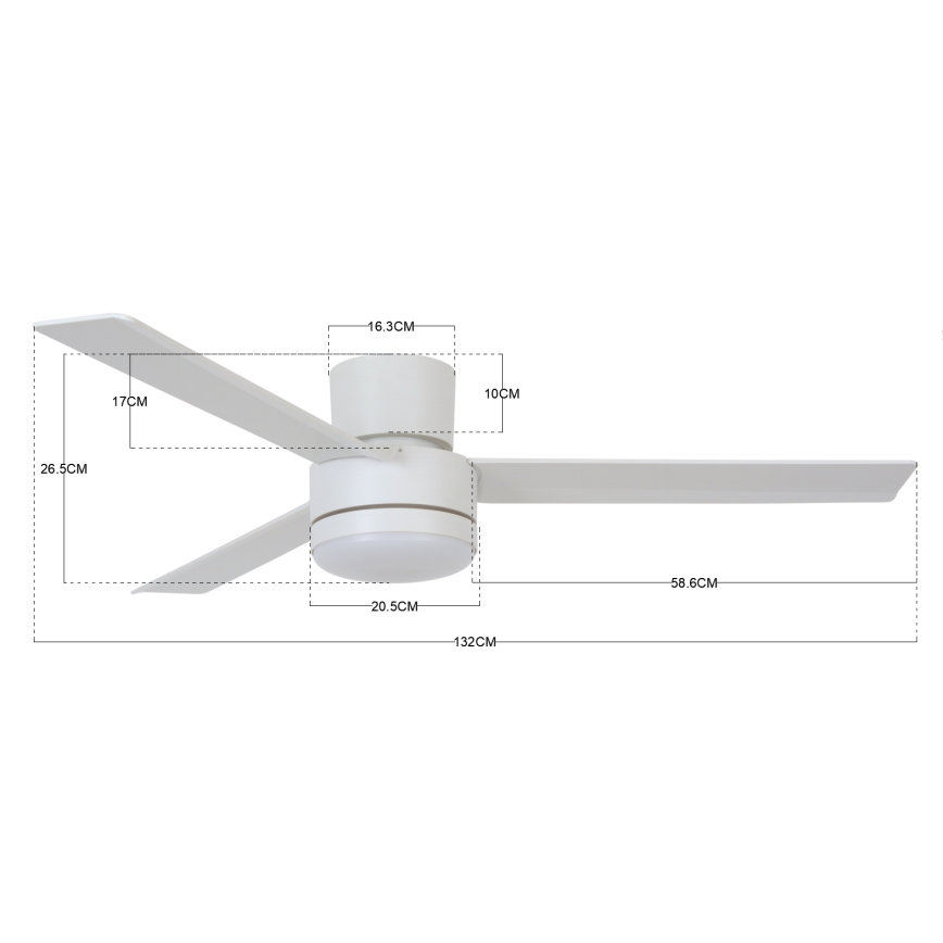 BAYSIDE 213036 - LED plafonski ventilator LAGOON GX53/17W/230V, beo, prečnik 132 cm, sa daljinskim upravljačem