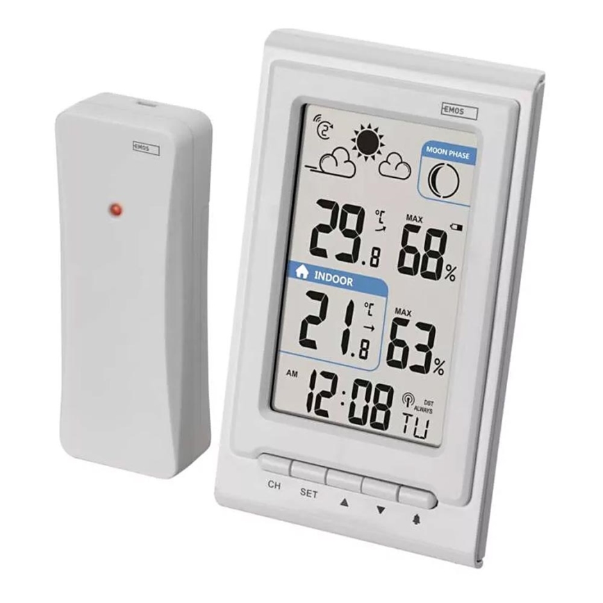 Bežična meteorološka stanica sa budilicom 2xAAA bela