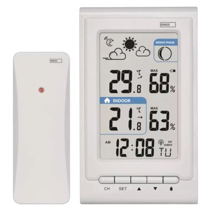 Bežična meteorološka stanica sa budilicom 2xAAA bela
