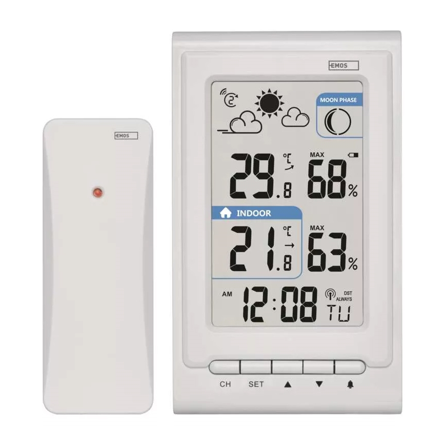 Bežična meteorološka stanica sa budilicom 2xAAA bela