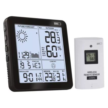 Bežična meteorološka stanica sa budilicom 3xAA crno
