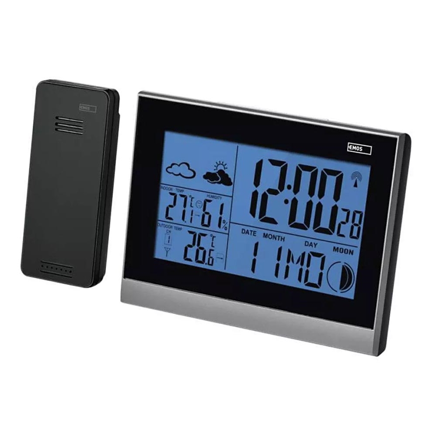 Bežična meteorološka stanica sa budilnikom, 3xAAA + 2xAAA, crna