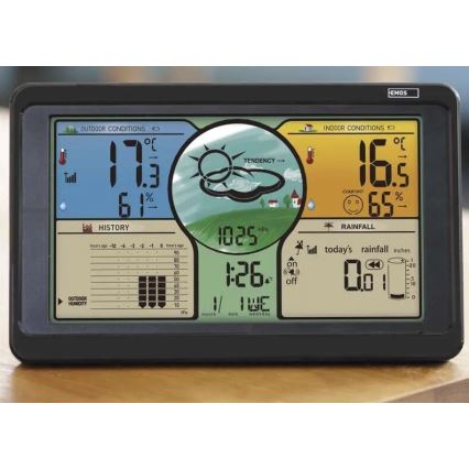 Bežična meteorološka stanica sa LCD ekranom u boji i kišomerom 3xAAA crno