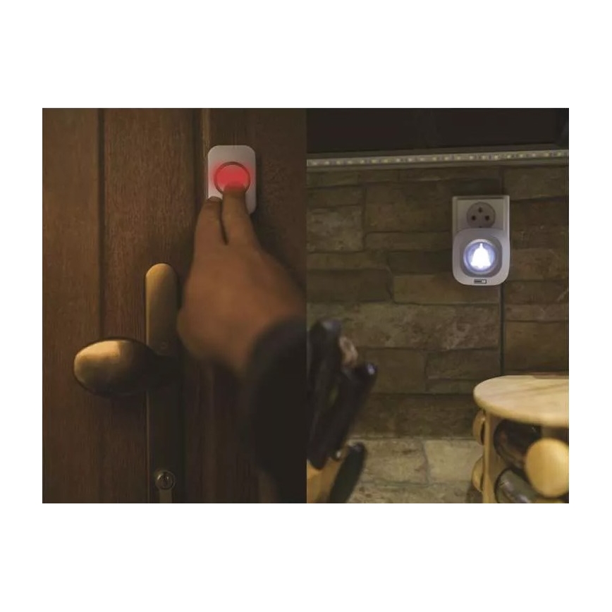 Bežični zvono za utičnicu 230V + 1xCR2032 IP44 belo