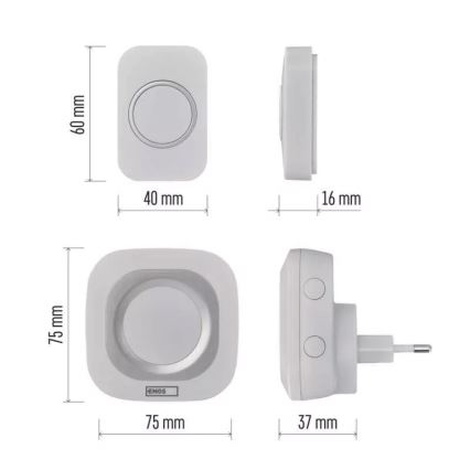 Bežični zvono za utičnicu 230V + 1xCR2032 IP44 belo