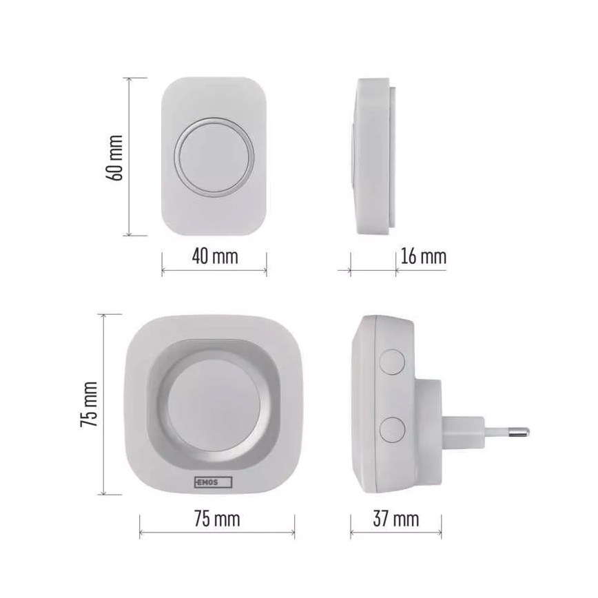 Bežični zvono za utičnicu 230V + 1xCR2032 IP44 belo