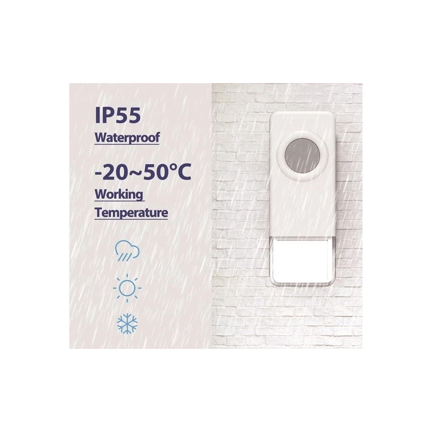 Bežično zvono 3xAAA IP55 bela