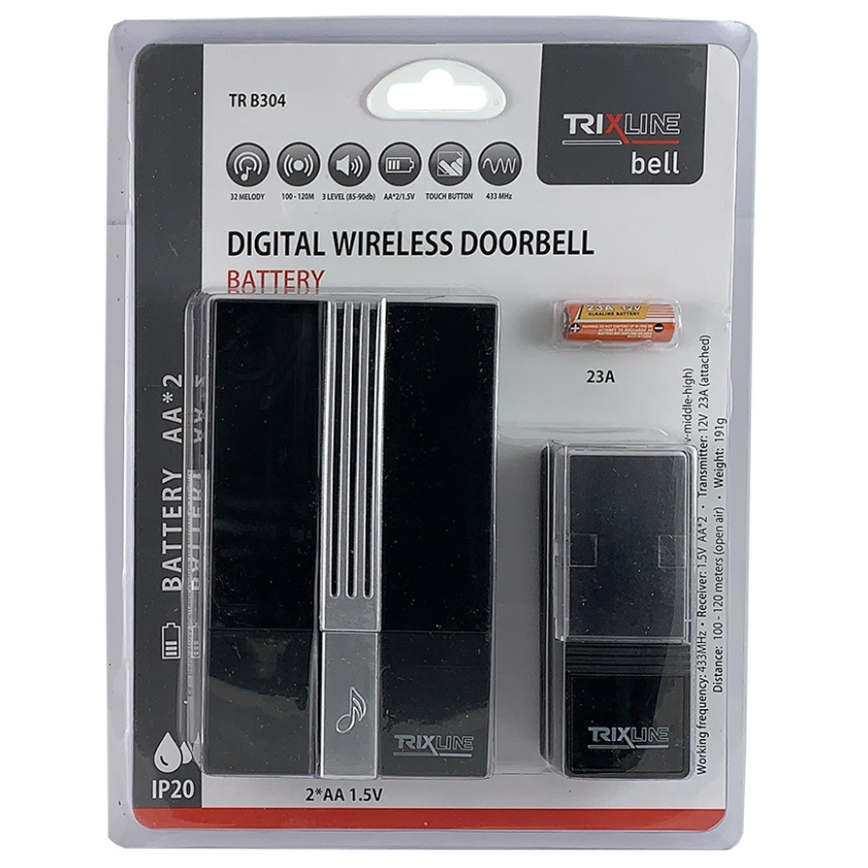 Bežično zvono BELL 1x23A + 2xAA crno