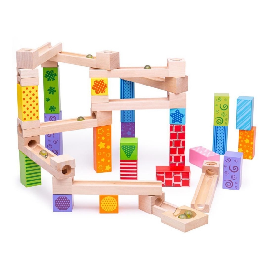 Bigjigs Toys - Drvena staza sa kuglicama šareno