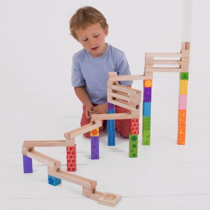 Bigjigs Toys - Drvena staza sa kuglicama šareno