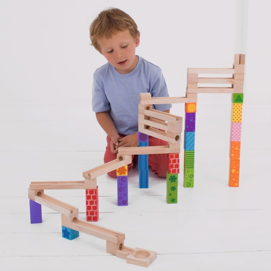 Bigjigs Toys - Drvena staza sa kuglicama šareno