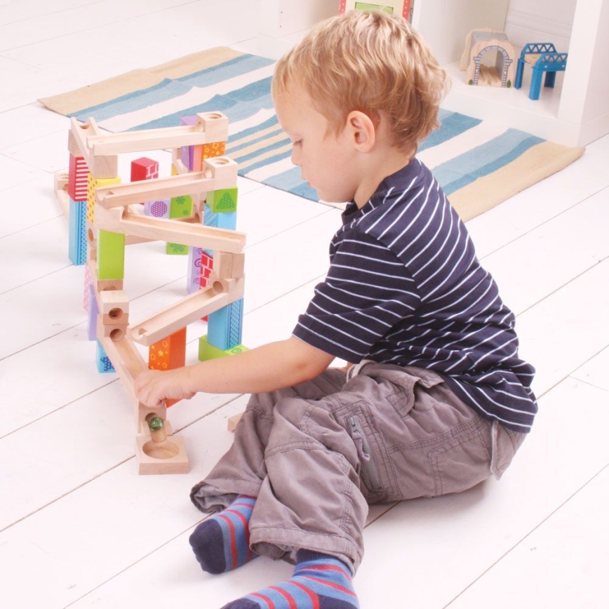 Bigjigs Toys - Drvena staza sa kuglicama šareno
