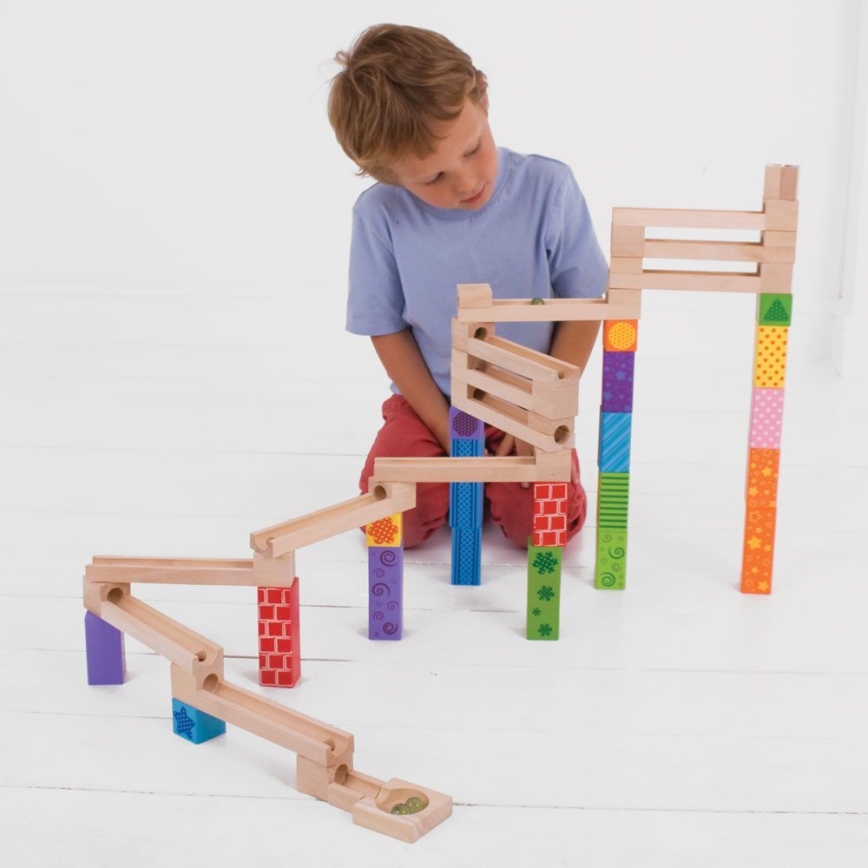 Bigjigs Toys - Drvena staza sa kuglicama šareno