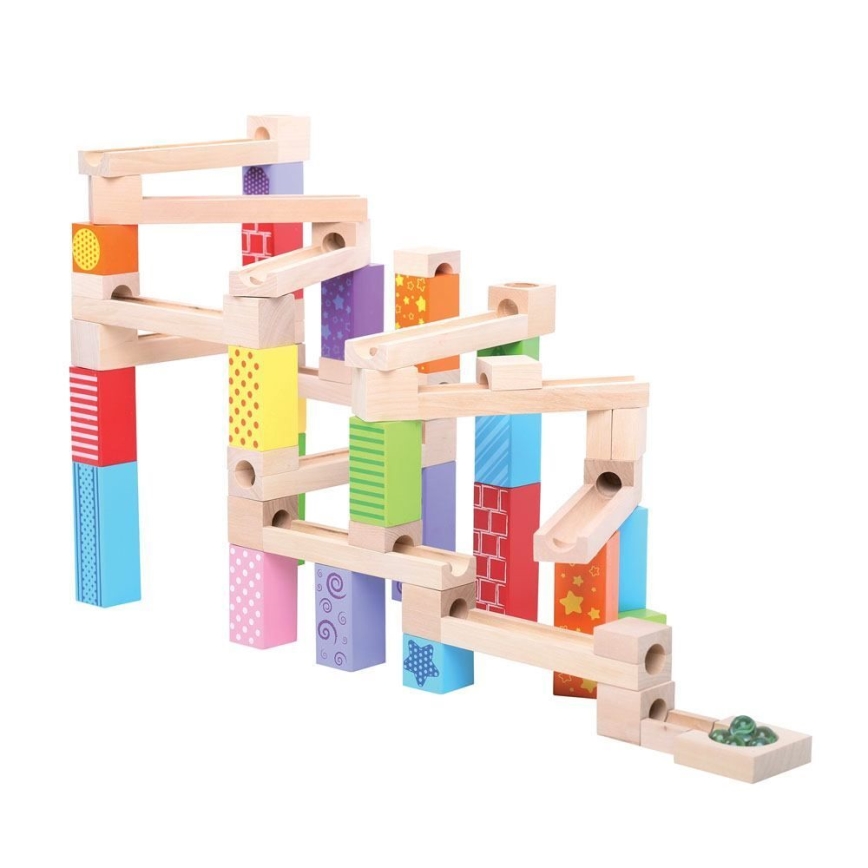 Bigjigs Toys - Drvena staza sa kuglicama šareno