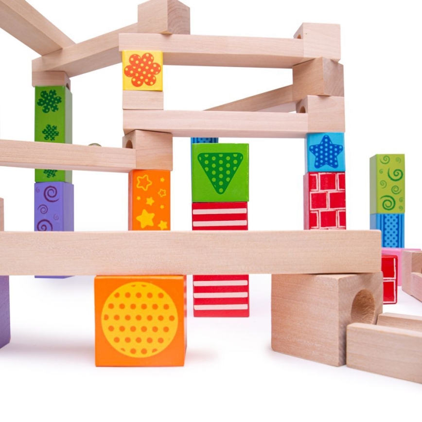 Bigjigs Toys - Drvena staza sa kuglicama šareno