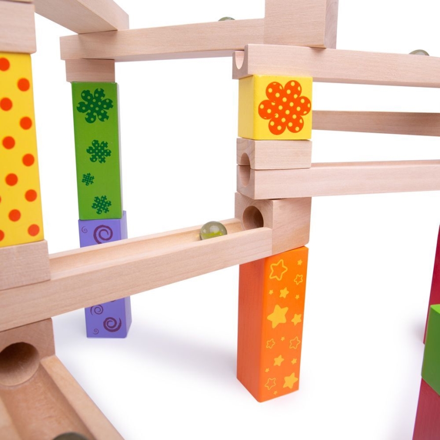 Bigjigs Toys - Drvena staza sa kuglicama šareno