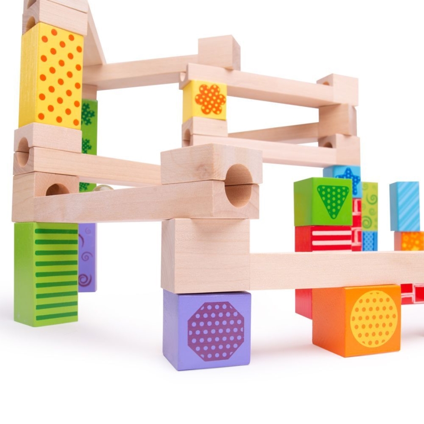 Bigjigs Toys - Drvena staza sa kuglicama šareno