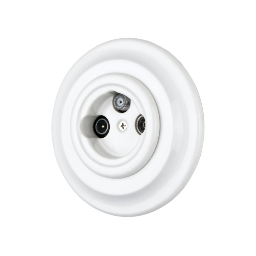 Bohemia-Design - Porcelanska retro TV/SAT-W utičnica sa okvirom bela