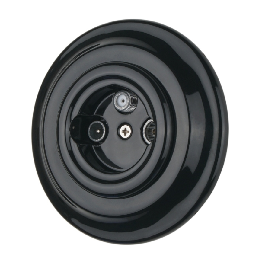 Bohemia-Design - Porcelanska retro TV/SAT-W utičnica sa okvirom crna