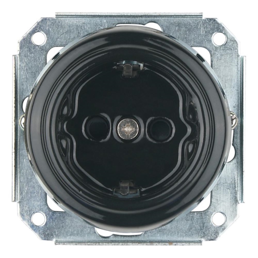 Bohemia-Design - Porcelanska retro zidna utičnica bez okvira SCHUKO 250V/16A crna