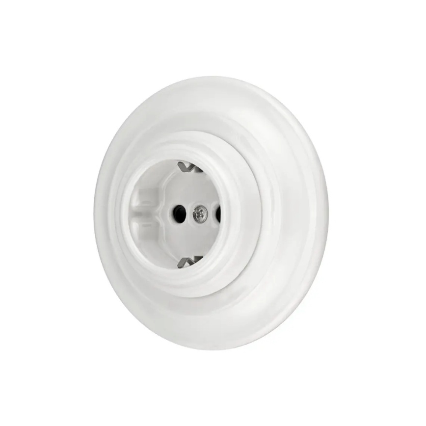 Bohemia-Design - Porcelanska retro zidna utičnica sa SCHUKO ramom 250V/16A bela