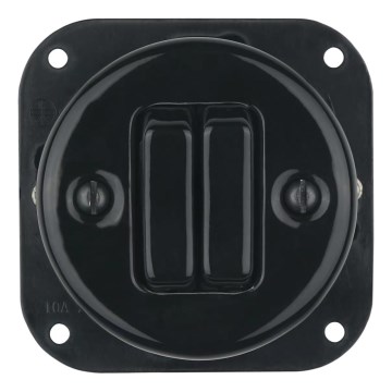 Bohemia-Design - Porcelanski retro dvostruki prekidač bez okvira br. 5, crni