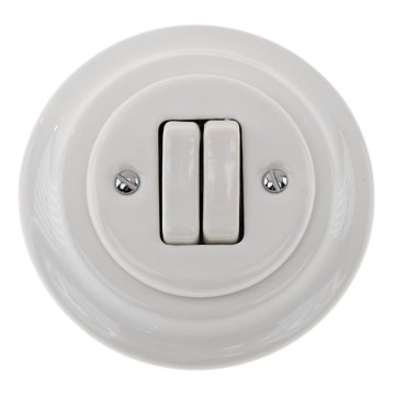 Bohemia-Design - Porcelanski retro dvostruki prekidač sa ramom br. 5, beo