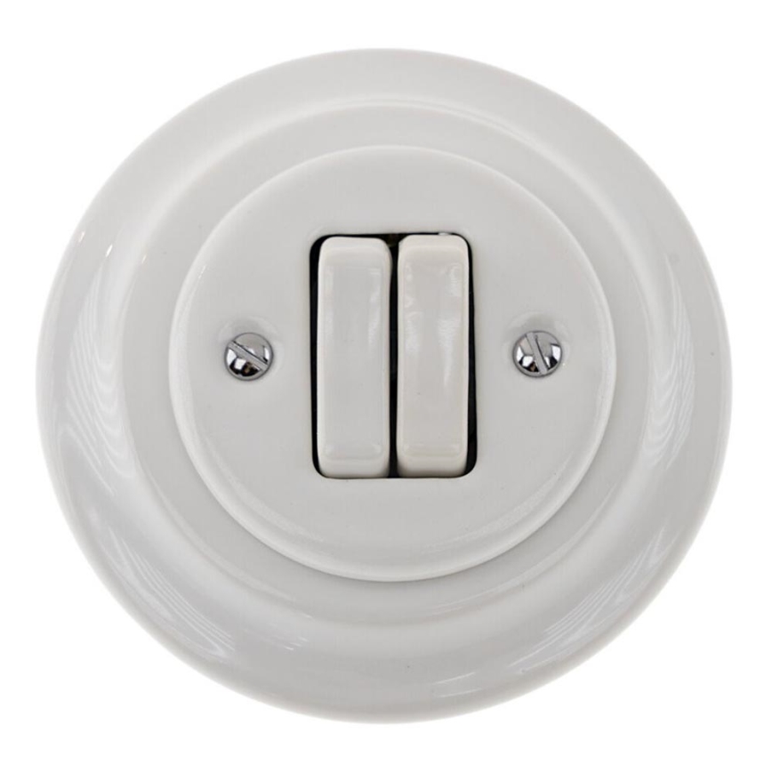 Bohemia-Design - Porcelanski retro dvostruki prekidač sa ramom br. 5, beo