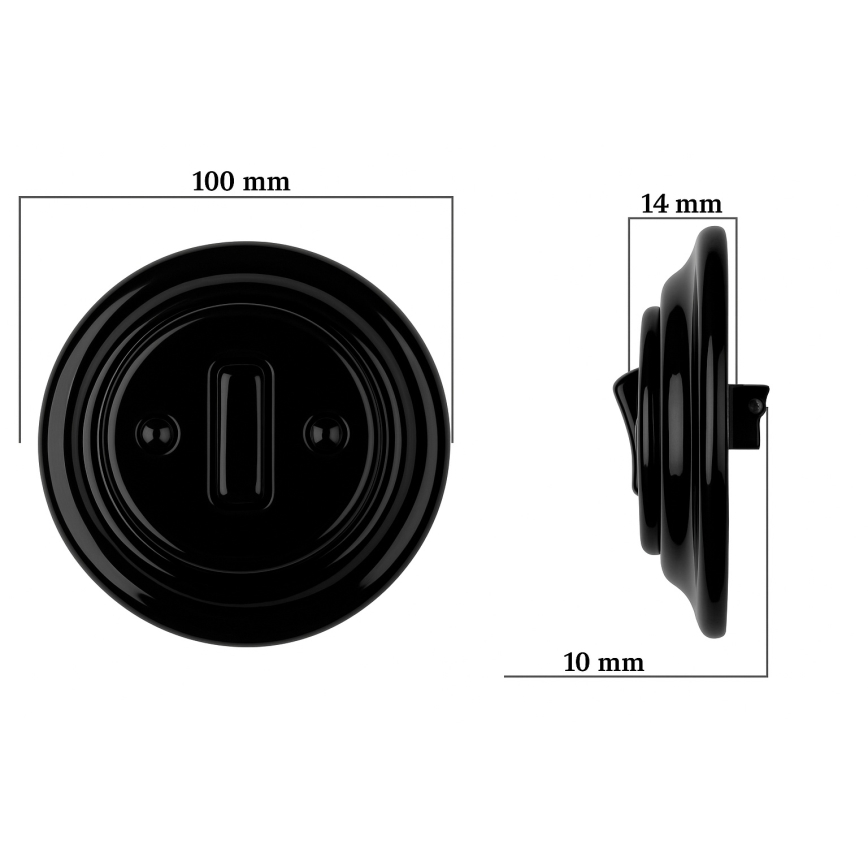 Bohemia-Design - Porcelanski retro jednopolni prekidač sa okvirom br. 1, u crnoj boji