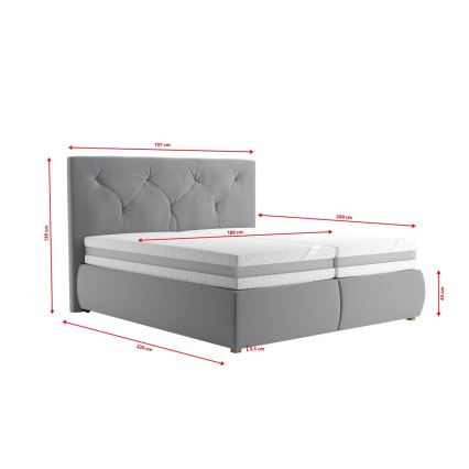 Boxspring krevet ELEN 180x200 cm sa dušekom i topperom, siva