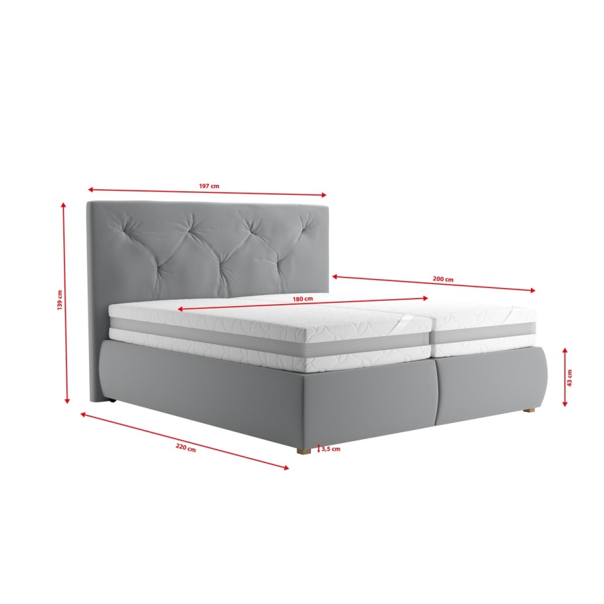 Boxspring krevet ELEN 180x200 cm sa dušekom i topperom, siva