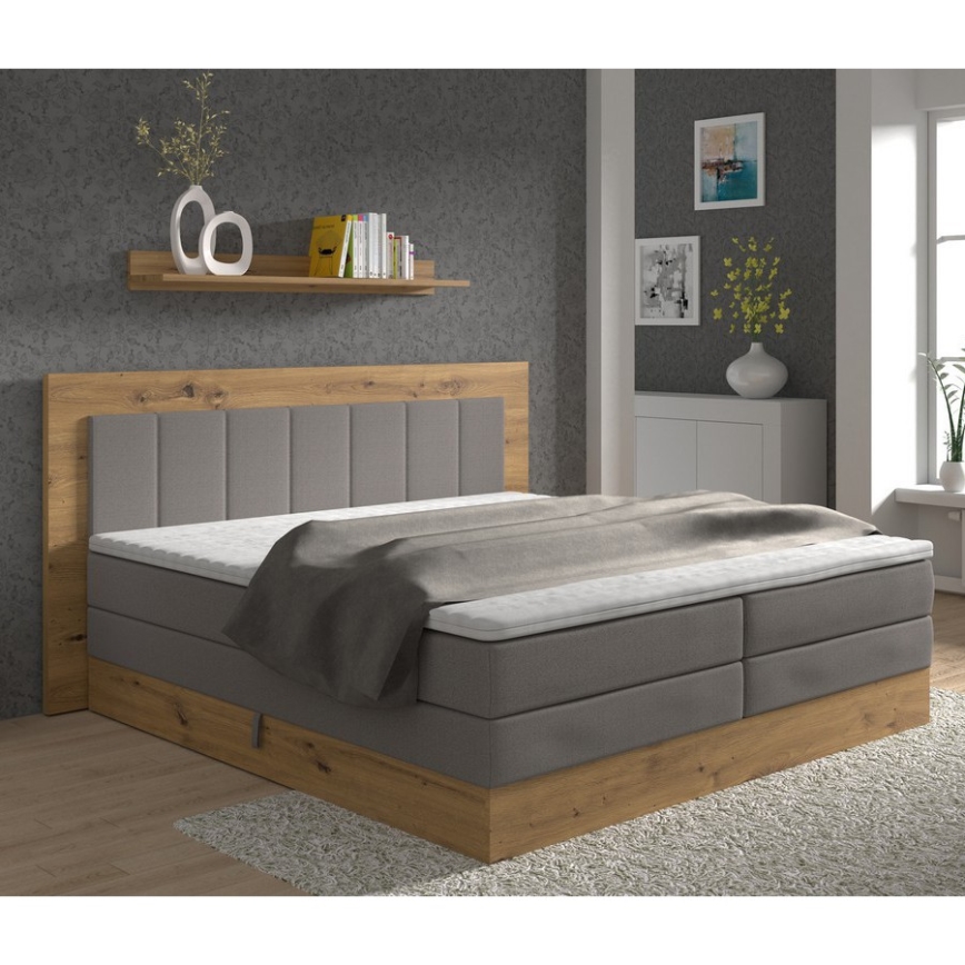 Boxspring krevet JASMINE 180x200 cm sa dušecima, naddušekom i prostorom za odlaganje, siva