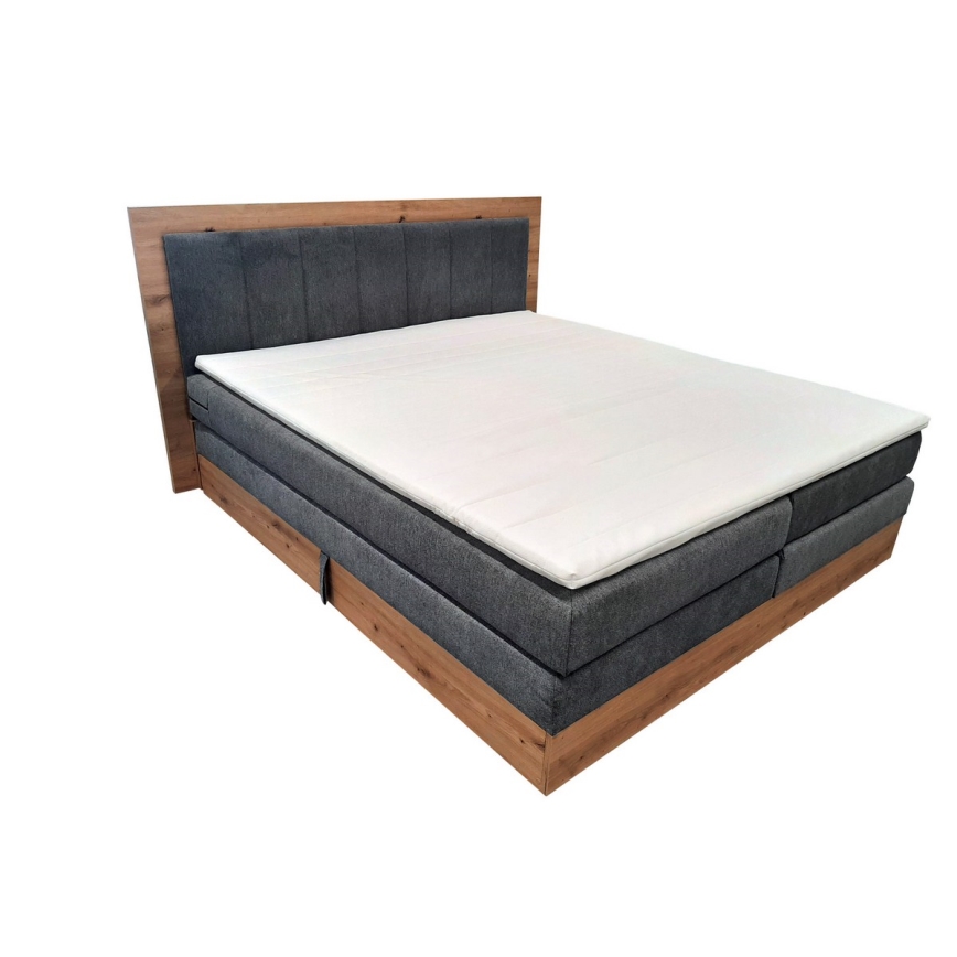 Boxspring krevet JASMINE 180x200 cm sa dušecima, naddušekom i prostorom za odlaganje, siva