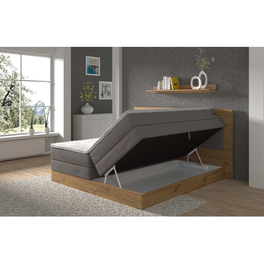 Boxspring krevet JASMINE 180x200 cm sa dušecima, naddušekom i prostorom za odlaganje, siva