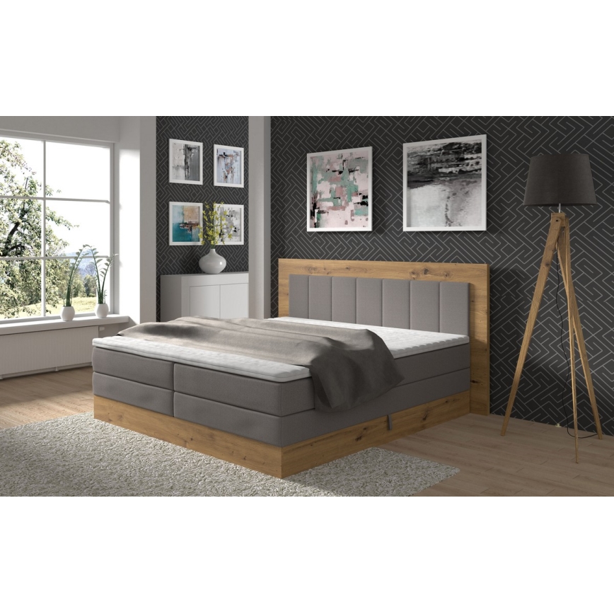 Boxspring krevet JASMINE 180x200 cm sa dušecima, naddušekom i prostorom za odlaganje, siva