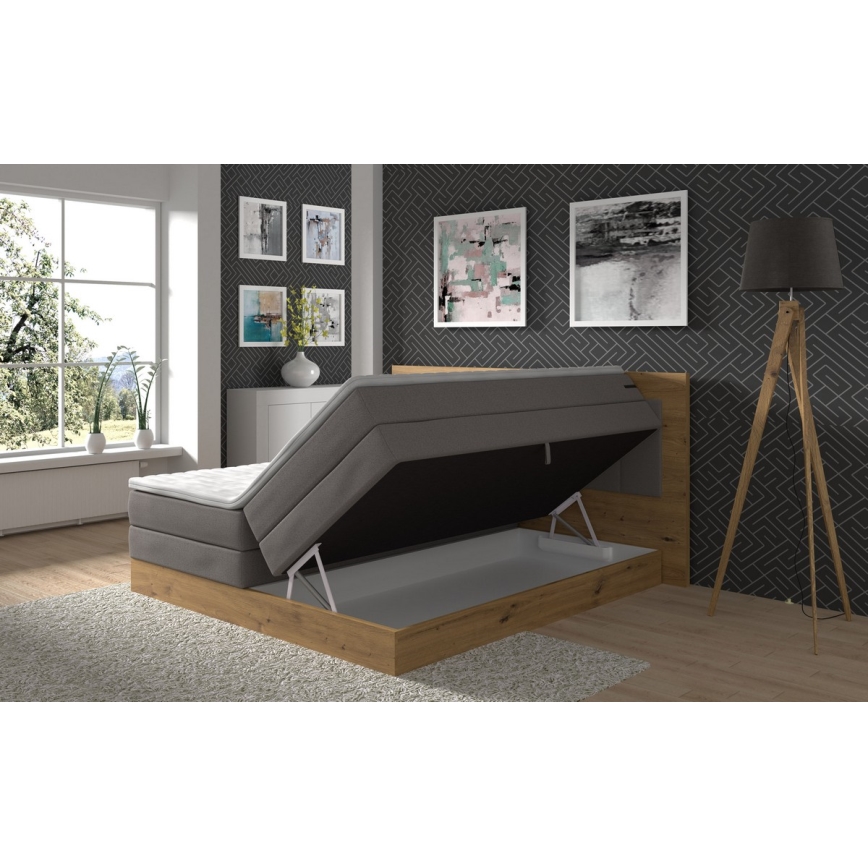Boxspring krevet sa dušecima, naddušekom i mestom za ostavu JASMINE 180x200 cm siv
