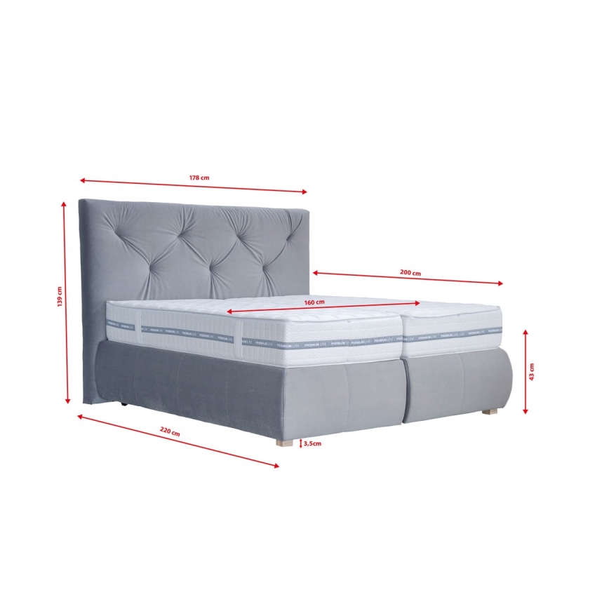 Boxspring krevet sa dušekom i naddušekom ELEN 160x200 cm sivo