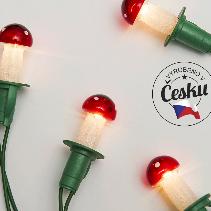 Svetleći božićni lanac TOADSTOOL 12xE10/10,7m, crveni, proizveden u Češkoj