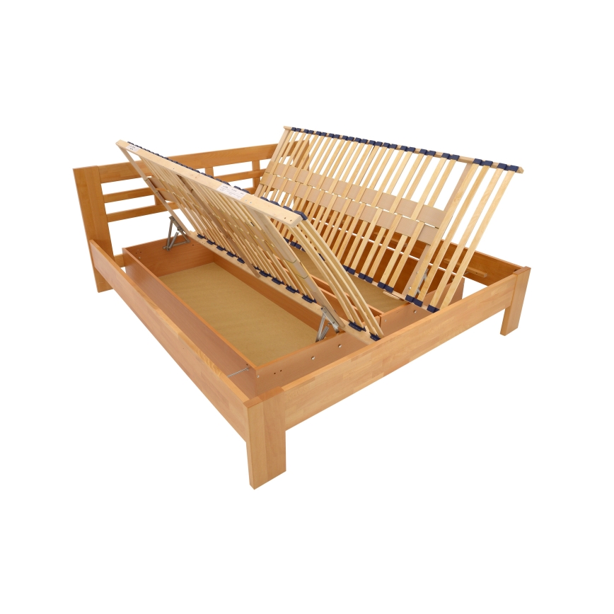 Bračni krevet od punog drveta s prostorom za odlaganje ANGELA 180x200 cm, svetli orah