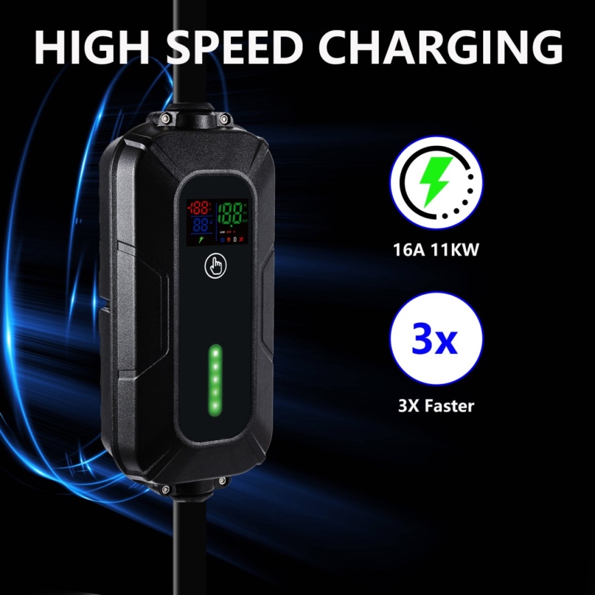 Brilagi - Putna EV stanica za punjenje električnih automobila FAST AC Type 2 16A/380V 11kW + utikač 230V, 3,7kW 5m + kućište