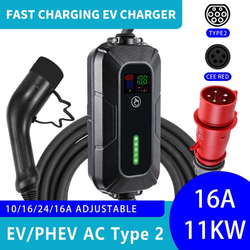 Brilagi - Putna EV stanica za punjenje električnih automobila FAST AC Type 2 16A/380V 11kW + utikač 230V, 3,7kW 5m + kućište
