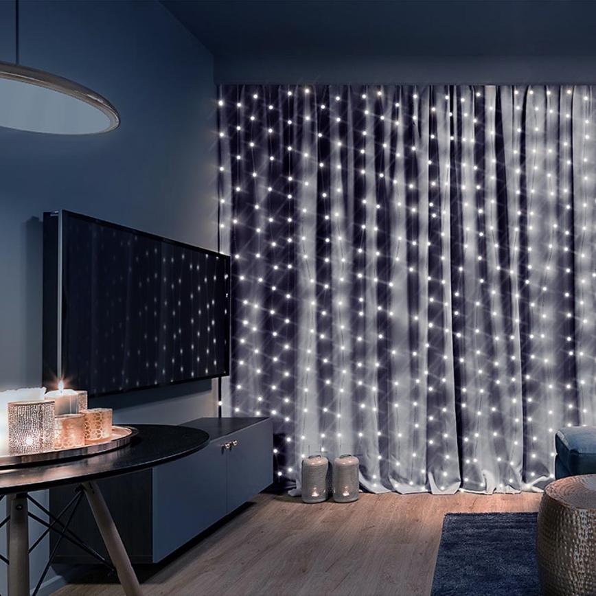 Brilagi - LED Božićna svetlosna zavesa 300xLED/8 funkcije/3xAA/USB 1,2m hladna bela