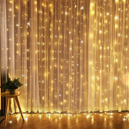 Brilagi - LED božićna zavesa 300xLED/8 funkcija/3xAA/USB 1,2m topla bela
