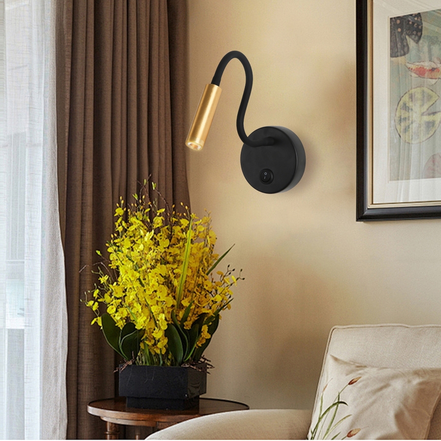 Brilagi - LED Fleksibilna zidna lampa MAYA LED/3W/230V 4000K crno/zlatna