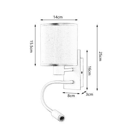 Brilagi - LED Fleksibilna zidna lampa NUBILA 1xE27/25W/230V + LED/3W bela