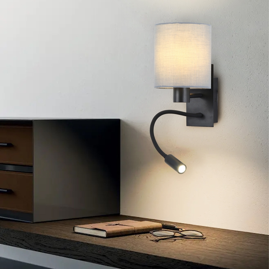 Brilagi - LED Fleksibilna zidna lampa NUBILA 1xE27/25W/230V + LED/3W crno/sivo