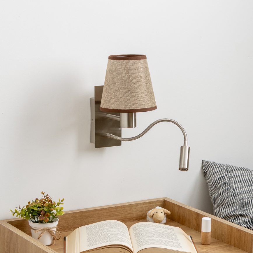 Brilagi - LED Fleksibilna zidna lampa NUBILA 1xE27/25W/230V + LED/3W mat krom/braon